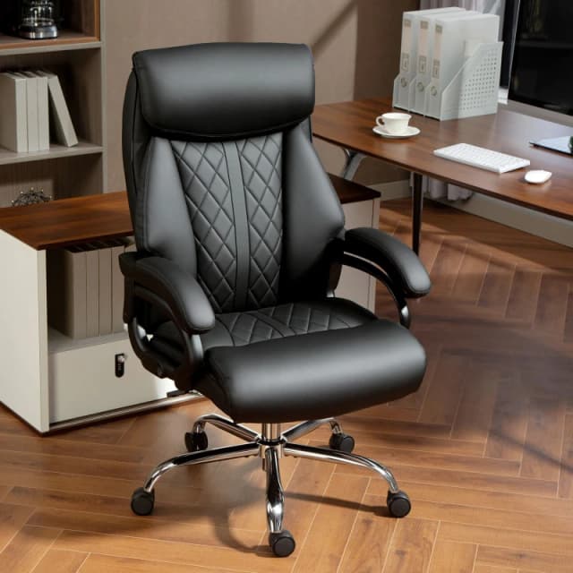 HOMCOM HOMCOM Office Chair with Spring Padding, PU Leather Computer Desk Chair in Black One Size Unisex 5063603736702