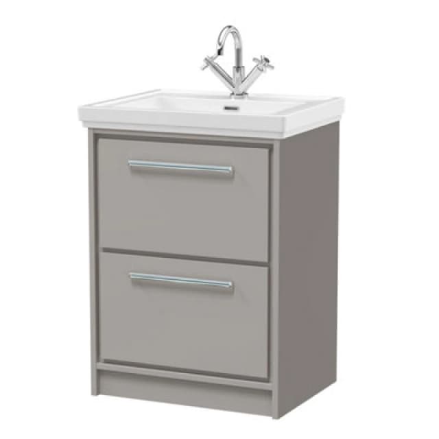 Balterley Bathroom Floor Standing 2-Drawer Vanity, Fireclay Basin, Grey, 600mm in Grey Grey Unisex