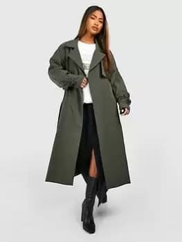 Boohoo Belted Trench Coat - Khaki, Green, Size 10, Women