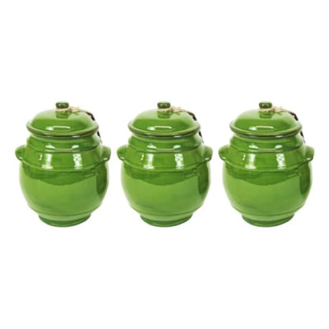 Verano Spanish Ceramics Selena Fully Dipped Ceramic Kitchen Storage Jar w/ Lid H 15cm Set of 3 in Dark Green Dark Green Unisex