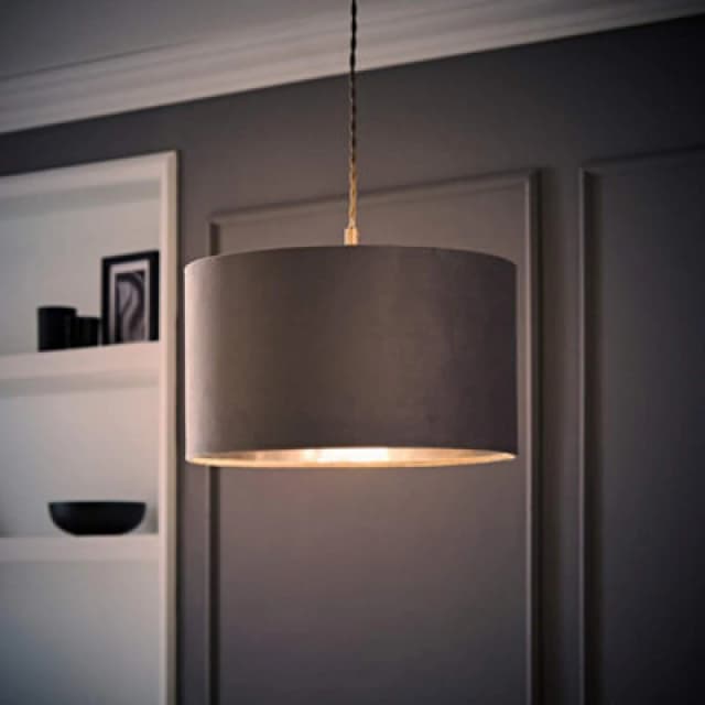 ValueLights ValueLights Reni Pale Grey Velvet with Chrome Inner Easy Fit Lamp Shade and Bulb Size: Medium Pale Grey Medium Unisex 5059406062162