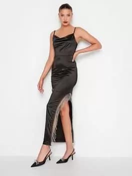 Long Tall Sally Black Dimante Split Maxi Dress, Black, Size 10, Women