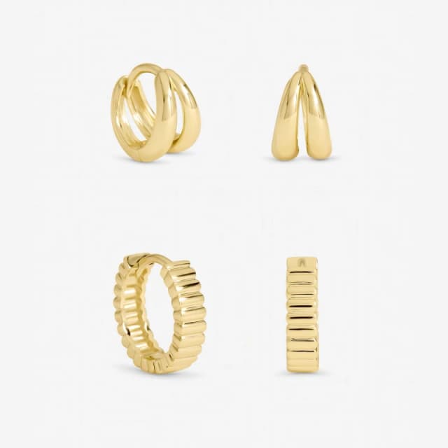 Inicio Gold Plated Textured Hoops - 2 Pack - Gift Pouch Hoop Earrings One Size Gold 73788010000