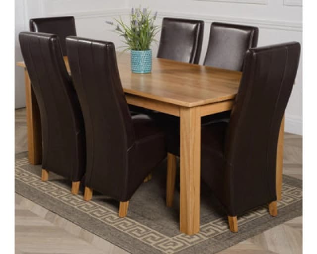 Thats Furniture Oslo 180 x 90cm Large Oak Dining Table & 6 Lola Leather Chairs in Brown Brown Unisex 180 x 90 cm