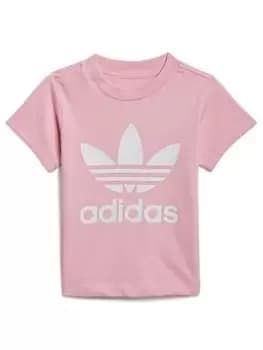 adidas Originals Infant Unisex Trefoil T-Shirt - Pink/White, Size 0-3 Months, Women