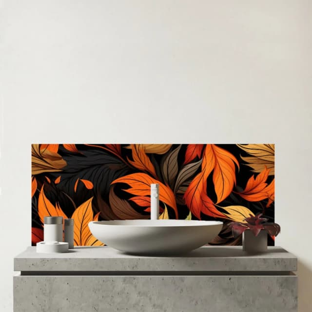 Warren Reed - Designer Autumn Leaves Design Glass Bathroom Splashback in Orange Orange Unisex