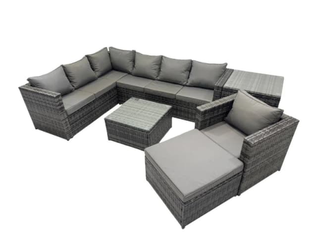 Fimous Patio Furniture Sets with Corner Sofa Chair Big Footstool Side Table in Dark Grey Dark Grey Unisex