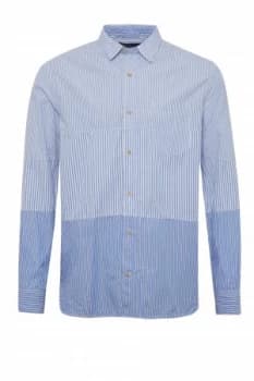 Mens French Connection Horizontal Cut Panels Shirt Blue Multi