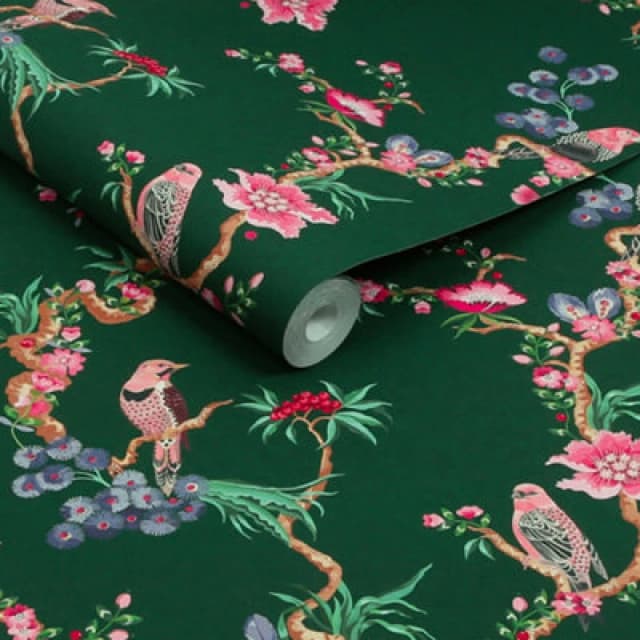 Cath Kidston Birds & Berries Emerald Wallpaper Emerald unisex One size