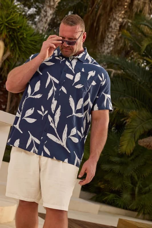 BadRhino BadRhino Men Palm Leaf Linen Shirt in Dark Navy Size: X-Large Dark Navy XL Male 5063589027672