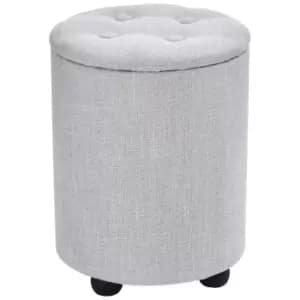 Homcom Elegant Linen Storage Ottoman Stool With Tufting Padded Seat Grey