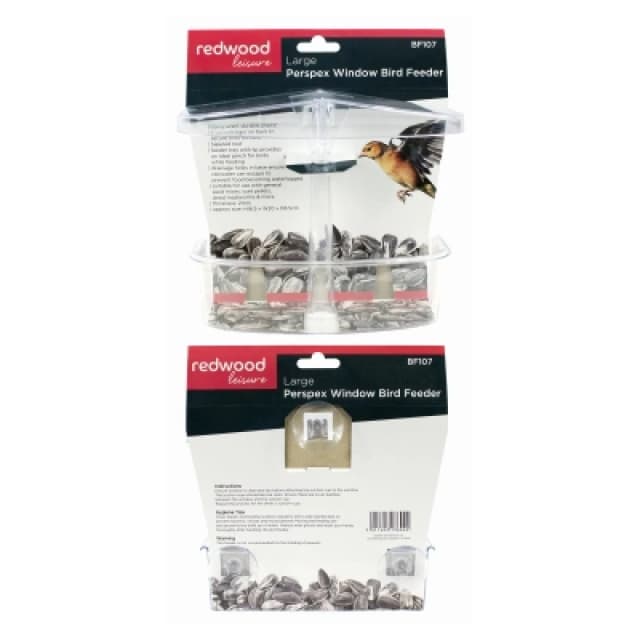 Redwood Perspex Window Bird Feeder - 20cm x 16.5cm Clear