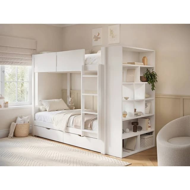 Flair Ruby Wooden Bunk Bed with Storage in White Size: Single White Unisex Single