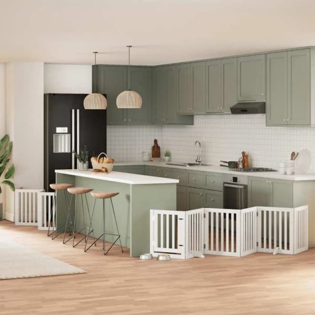 vidaXL Dog Gate with Door Foldable 12 Panels White 600cm Poplar Wood, White 3155648