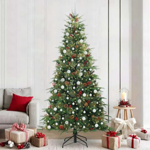 vidaXL Artificial Hinged Christmas Tree with White Balls Green 240cm PE and PVC, Green 3397448