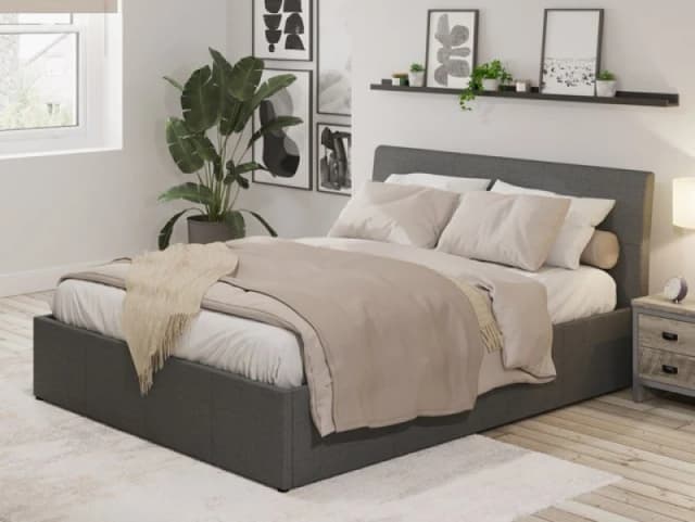 GFW Ascot Grey Fabric Ottoman Bed Frame - 5ft King Size