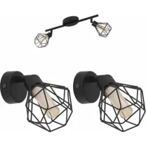 Twin Ceiling Spot Light & 2x Matching Wall Lights Black Modern Cage Moving Head
