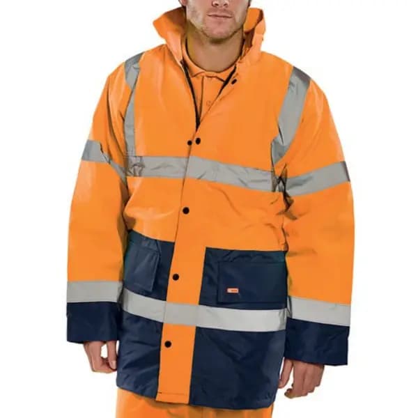 Beeswift Beeswift Fleece Lined High Visibility Traffic Jacket Orange/Navy Blue 5XL CTJFLTTORN5xL