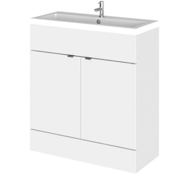 Hudson Reed Fusion Floor Standing 2 Door Vanity Unit & Polymarble Basin, Stylish Vanity Unit With Basin, Gloss White, 800mm