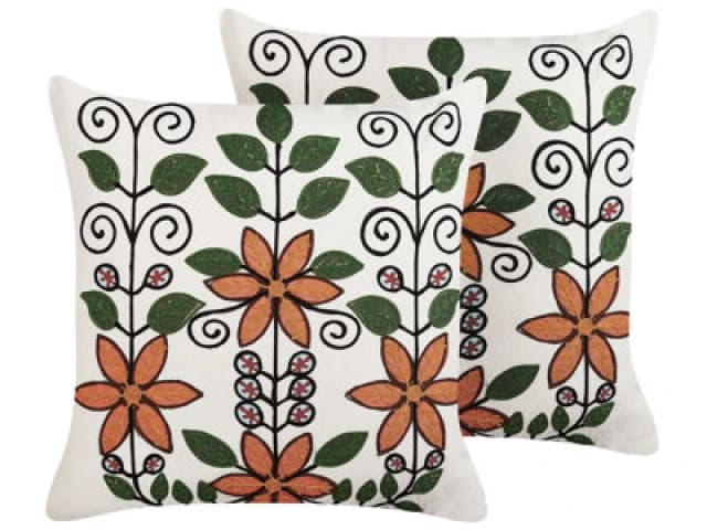Beliani Set Of 2 Decorative Cushions Vellore Cotton 50 X 50 Cm Multicolour Floral Pattern