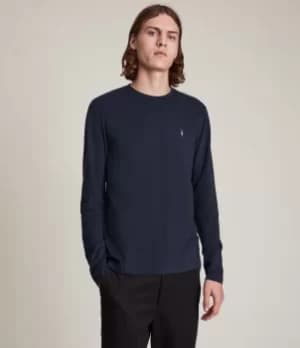 AllSaints Mens Brace Long Sleeve Crew T-Shirt, Fairbank Navy, Size: M
