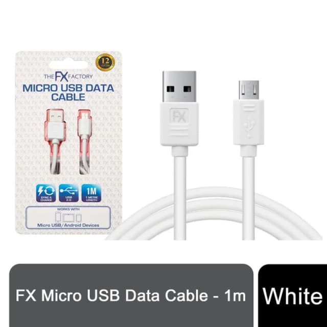 FX Powabud USB 'Data Cable' For Micro USB Devices White White unisex
