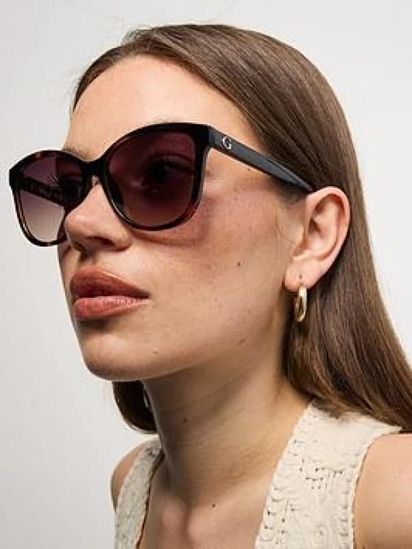 Guess Dark Havana Square Sunglasses Brown VUUUX Female