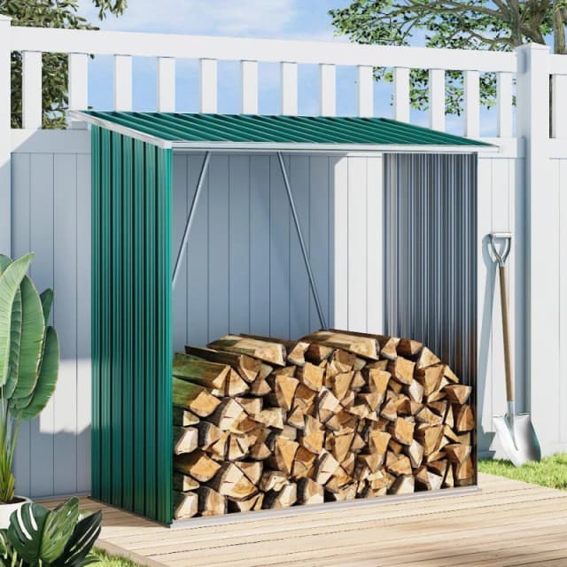 Breeins 157x157x71cm Outdoor Metal Firewood Storage Shed Green unisex One size