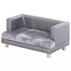 PawHut Pet Sofa For Dogs & Cats W/ Wooden Frame & Plush Soft Cushions - Grey