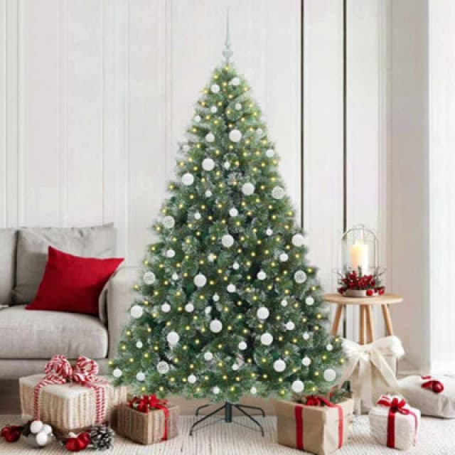 vidaXL Artificial Christmas Tree with 300 LEDs, White Balls Green 180cm PE and PVC, Green 3397851