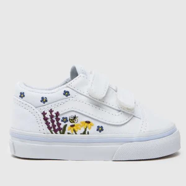 Vans white multi old skool floral embroidery Girls Toddler trainers White Multi UK 9 (EU 26)