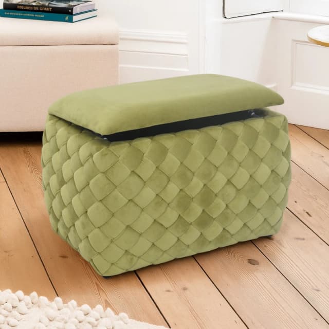 Artemis Home Plumeo Velvet Storage Ottoman in Green Green Unisex