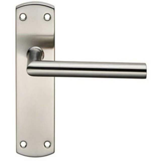Loops Mitred Lever Door Handle on Latch Backplate 172 x 44mm Satin Steel Metallics