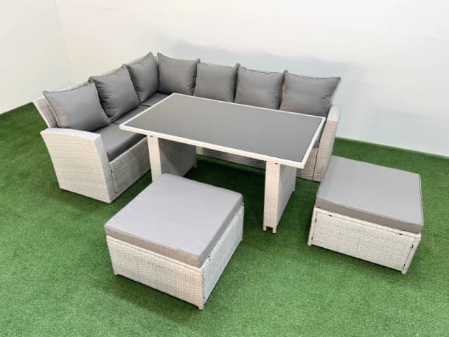 Fimous 8 Seater Wicker Rattan Corner Sofa Sets with Big Footstool Light Grey Light Grey Unisex