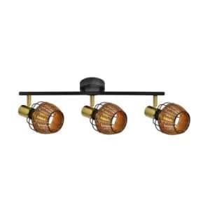 Copa Ceiling Spotlight Bar, Black, Gold, Rattan, 3x E14
