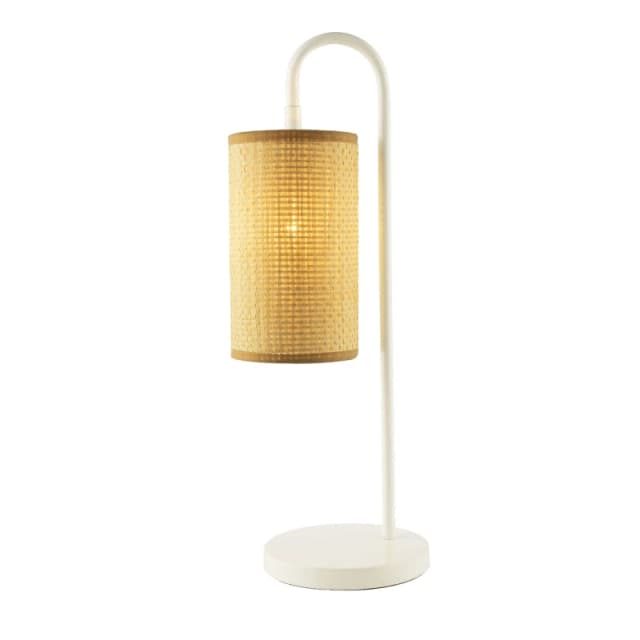 Happy Homewares Vintage Classic White Gloss Table Lamp with Tubular Woven Rattan Shade White Unisex