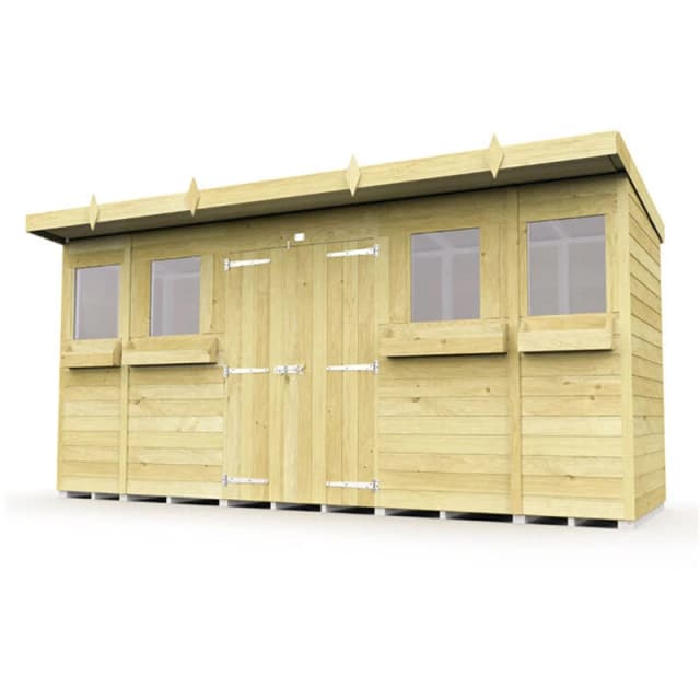 Flat Pack Sheds DIY Sheds 14 x 4 Pent Summer Shed, Brown 14X4PSSFF