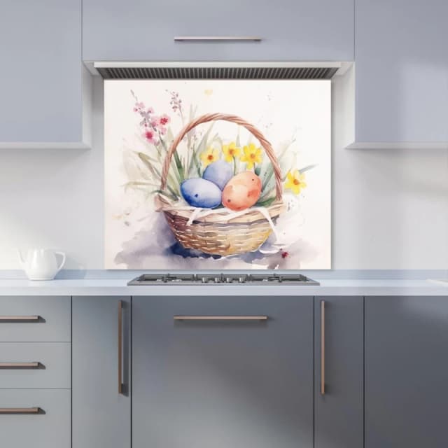 Warren Reed - Designer Watercolour Easter Basket Kitchen Splashback Size: 600mm x 750mm Multicolor Unisex 600mm x 750mm