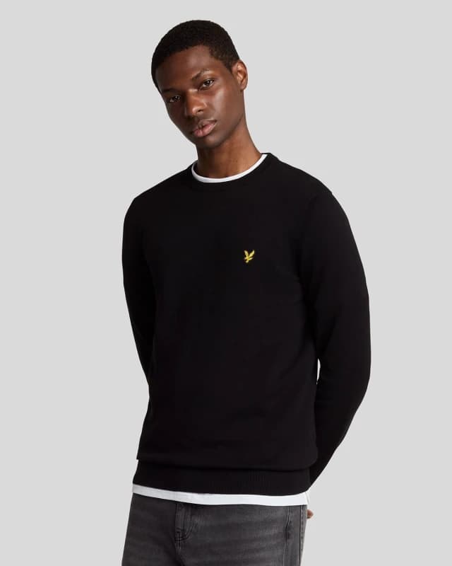 Lyle & Scott Mens Cotton Crew Neck Jumper in Jet Black
