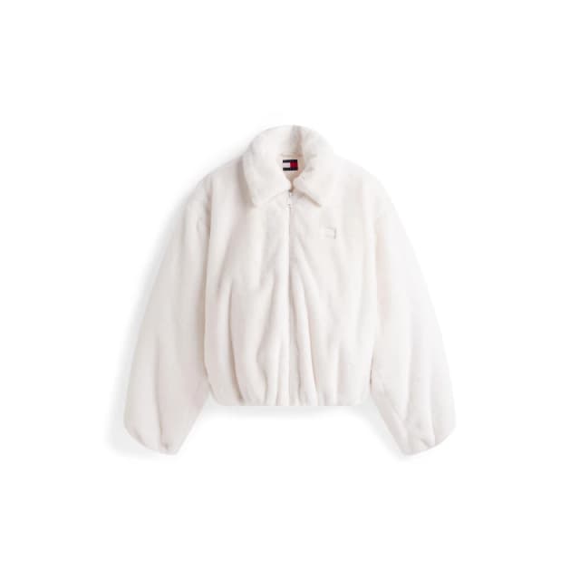 Tommy Jeans Womens TJ FauxFur Bomber Shearling Jacket Ancient White female 8 (XS)