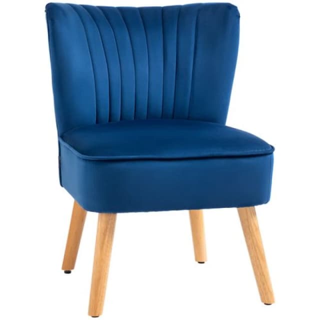 HOMCOM Fabric Accent Chair Leisure Chair with Wood Legs and Armless Design Dark Blue
