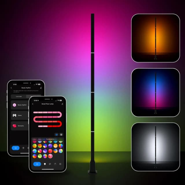 DMD Collective Smart Corner Floor Lamp RGBIC 1.5m Tall 16 million Colours Mood Light for Living Room, Gaming, Bedroom Black unisex