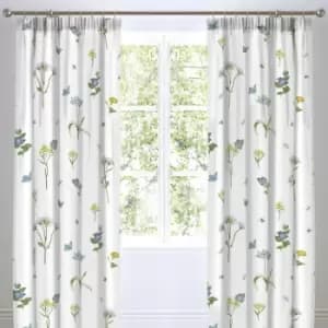 Emelia Floral Print Lined Pencil Pleat Curtains, Blue, 66 x 72" - Dreams&drapes