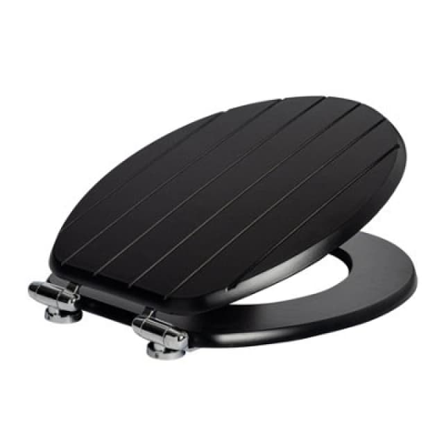 Harbour Housewares Soft Close Toilet Seat - Black Mdf Grooved Lid Easy Install Durable Bathroom Accessory With Quiet Close