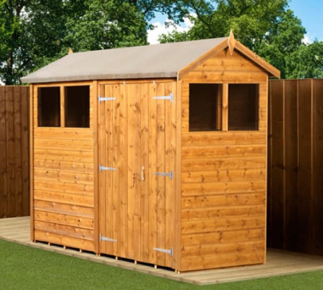 Empire Sheds Empire Modular Apex 4X8 Dipped Treated Tongue And Groove Wooden Garden Shed Double Door Windows (4' X 8' / 4ft X 8ft) (4X8)