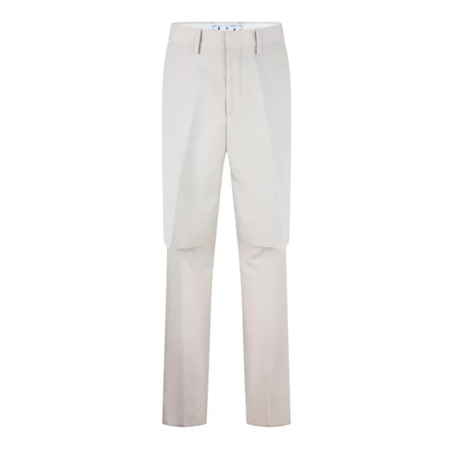 Off White Mens Double Layer Straight Trousers with Unique Detailing Bone male 48