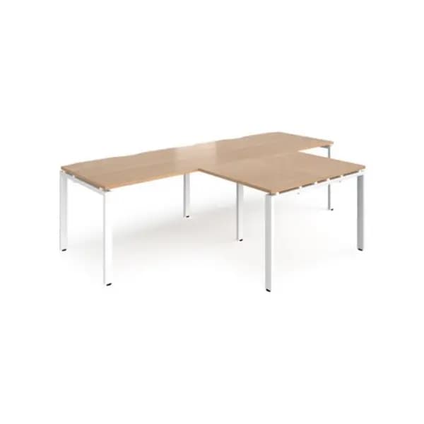 Adapt Bench Desk 2 Person With Return Desks 2800mm Beech Tops With White Frames Adapt Beech ER2888-WH-B
