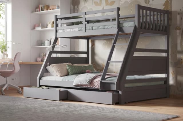 Flair Ollie Wooden Triple Bunk Bed with Drawers in Grey Size: Single Grey Unisex Single