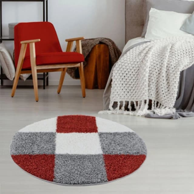 THE RUGS Fluffy & Soft Shaggy Rugs Living Room Rug - Elegant Geometric Design Carpets For Bedrooms & Kitchen 381 Size: 120cm diameter Terracotta