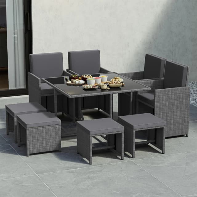 Lassic Garden Vida Cuba 8 Seater Rattan Set + Cover Grey unisex One Size